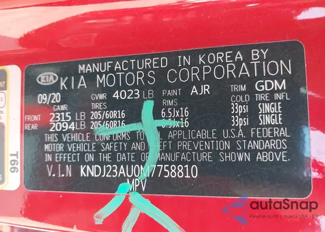 2021 Kia Soul Lx из США, поврежденный, VIN KNDJ23AU0M7758810